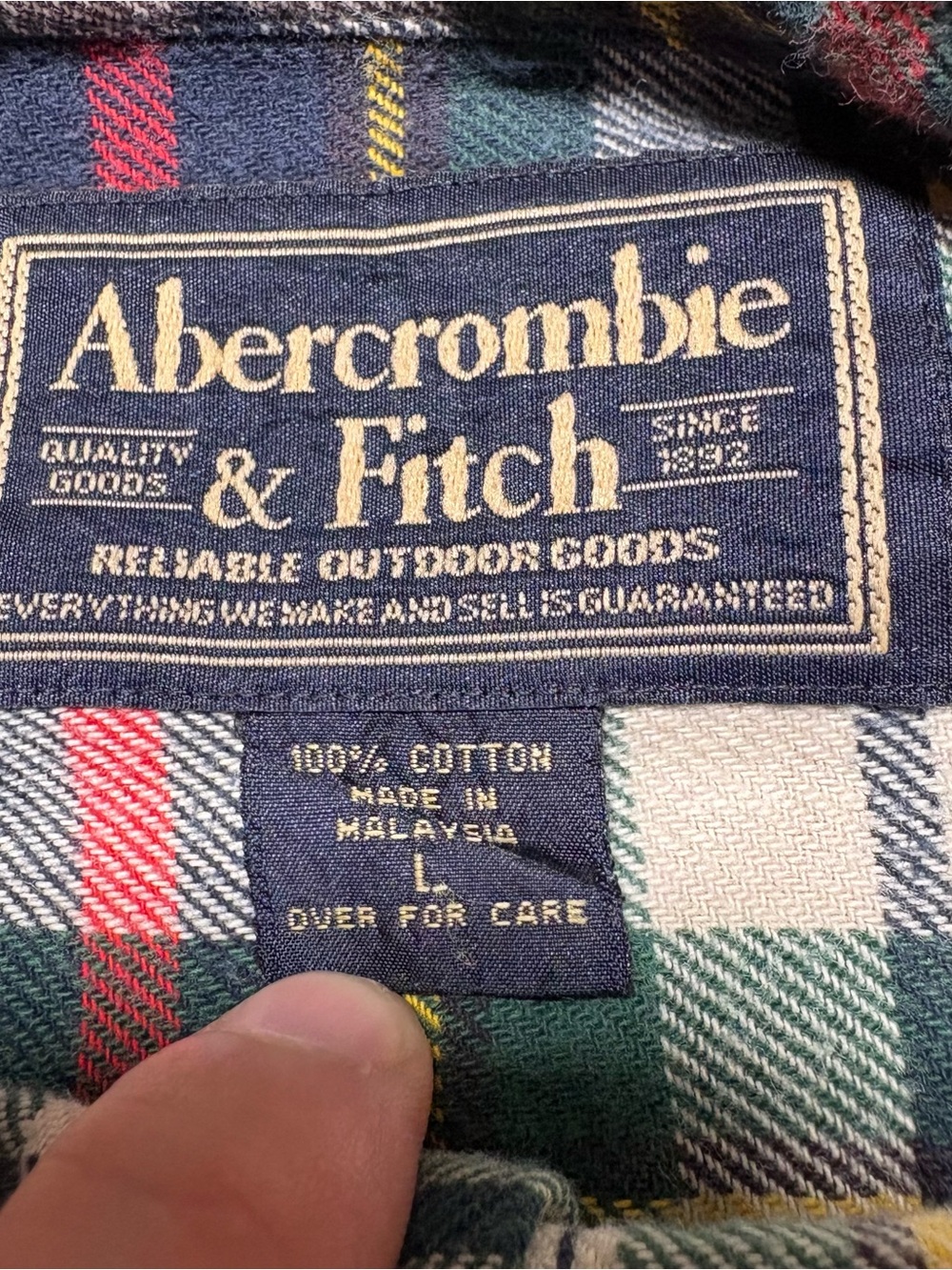 Vintage Y2K, Abercrombie and Fitch Classic Green Plaid Men's Flannel Shirt - Picture 6 of 7